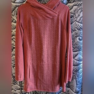Prana Women's Cowl Neck Sweater in Rose and Burgundy